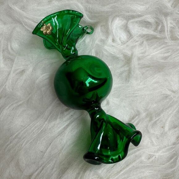 Blown Glass Hard Candy Wrap Green Swirl Christmas Ornament - Picture 1 of 4